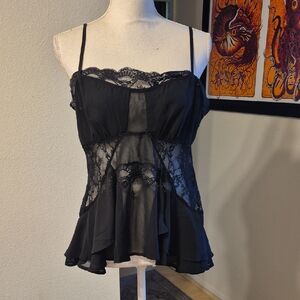 Anthropologie Black Sheer Lace Adjustable Spaghetti Strap Tank Top